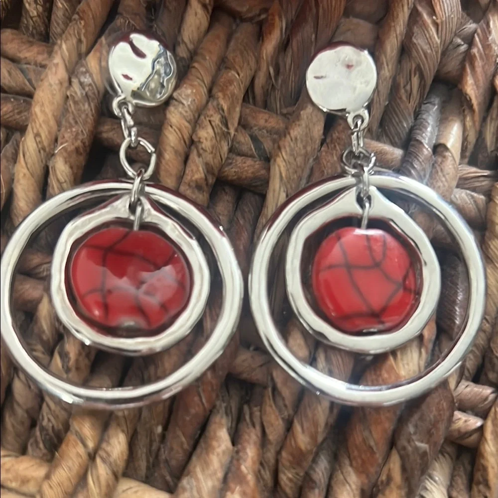 Elegant Silver and Red Dangle Earrings
